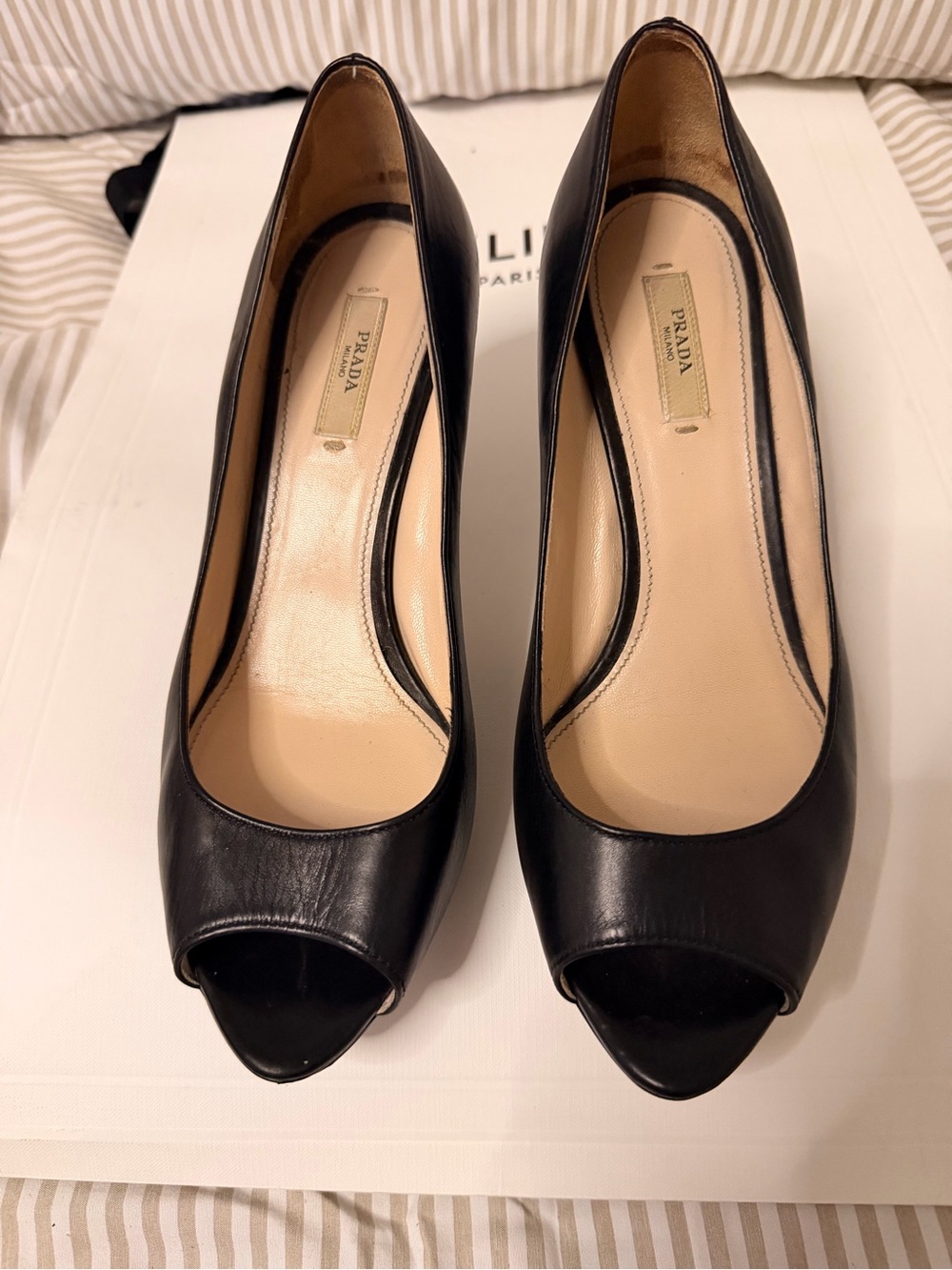 Prada Black Peep-Toe Leather Pumps